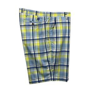 FootJoy Golf Shorts Men Size 38 Blue Yellow Plaid Athleisure Sporty Casual Beach